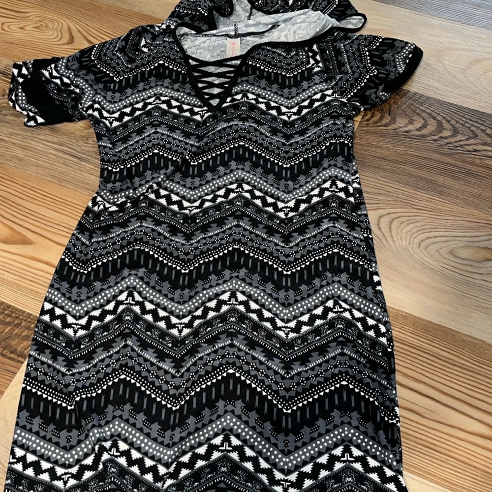 Black and grey tribal hoodie dress